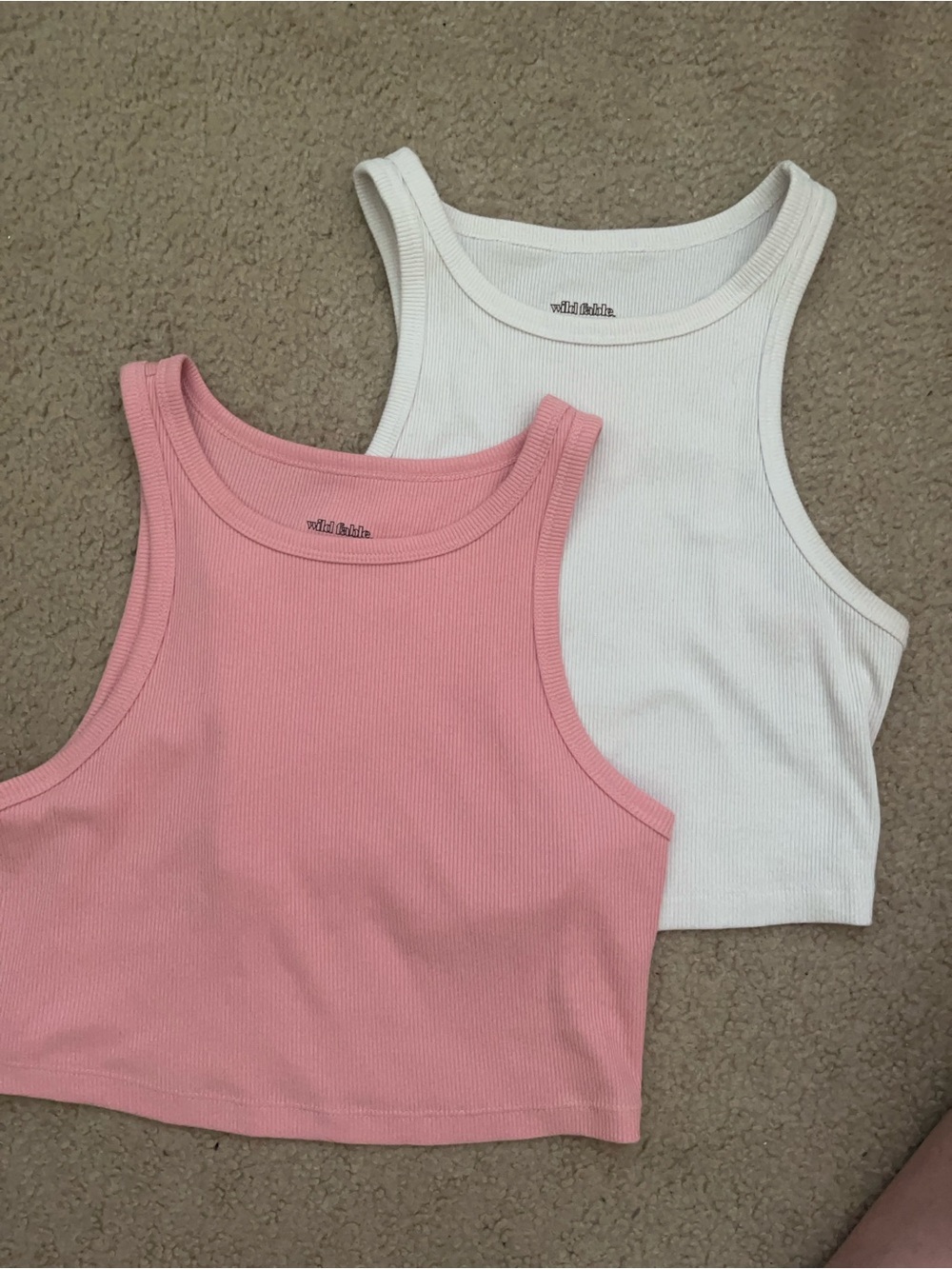 wild fable Pink and White Ribbed Cropped Tank Duo